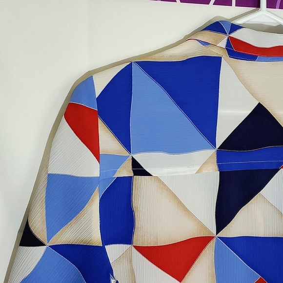 Allison Daley Blue/Red/White/Cream Lightweight Abstract Button-Up Blouse - Sz 16 - Picture 8 of 13
